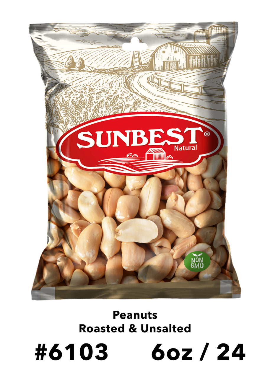Item:6103 Peanuts Roasted Unsalted 6 oz in Bag with Hang Hole