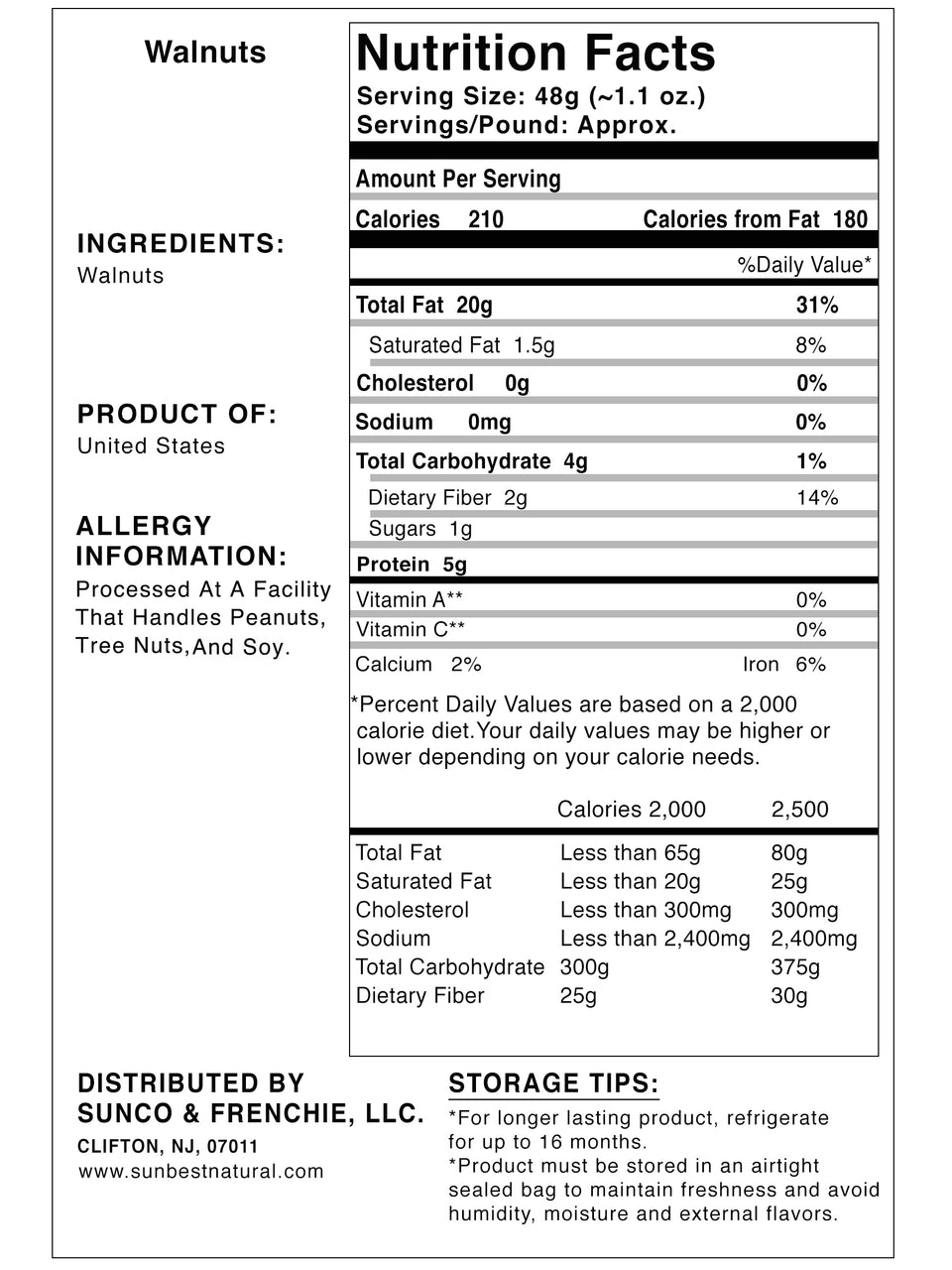 Raw California Walnut Halves (No Shell) Sunbest Natural